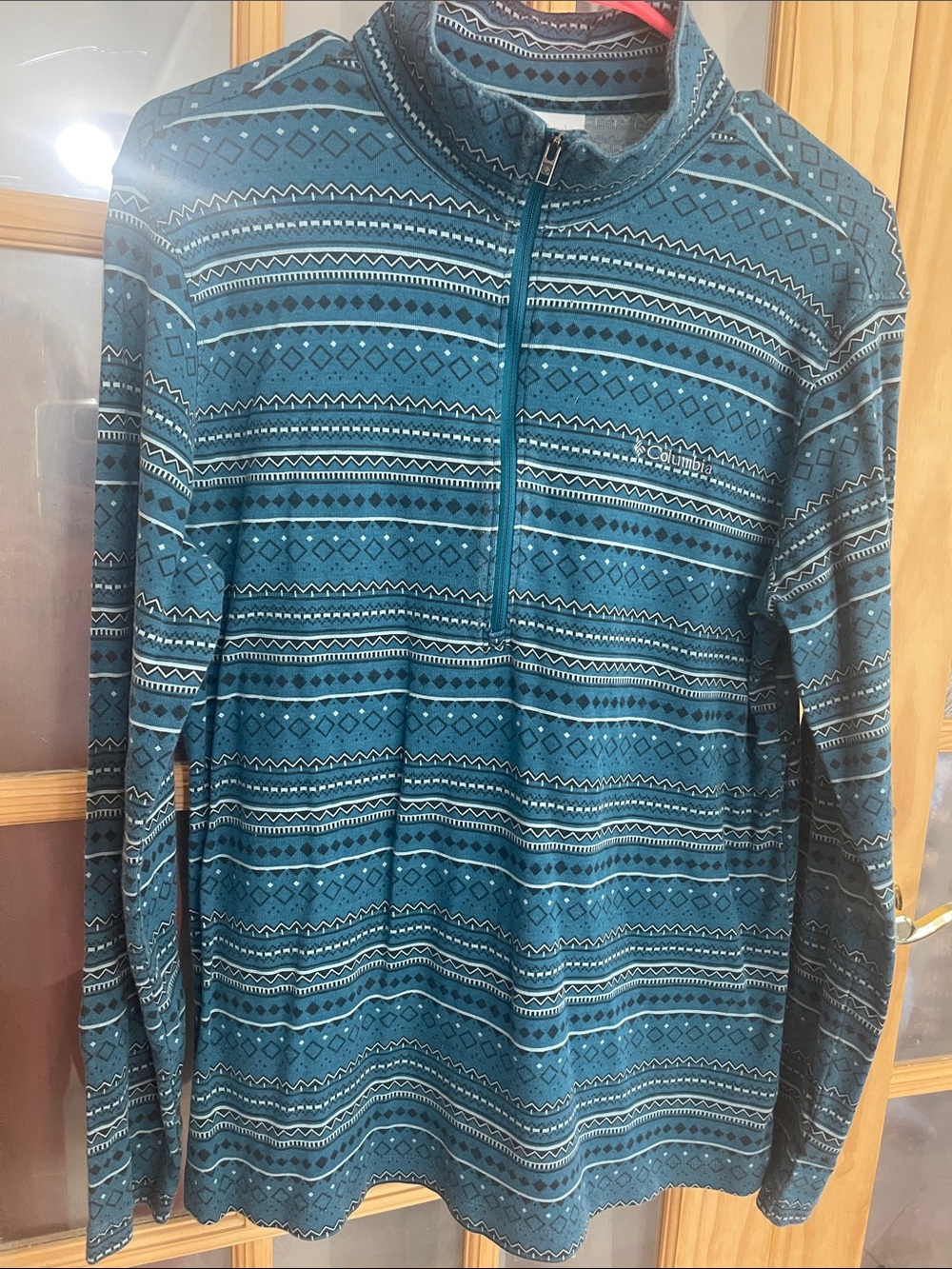 107. Columbia Teal Patterned Quarter-Zip Pullover
